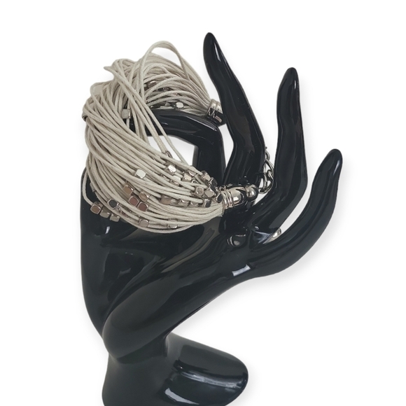 Waxed Cord Strands with Silver Metal Beads & Hardware Bracelet - Picture 3 of 6